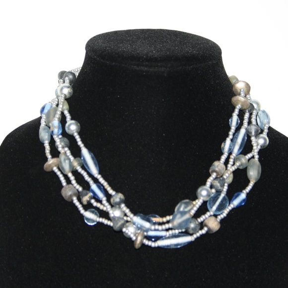 Vintagejelyfish Jewelry - Beautiful blue and gray layered beaded necklace